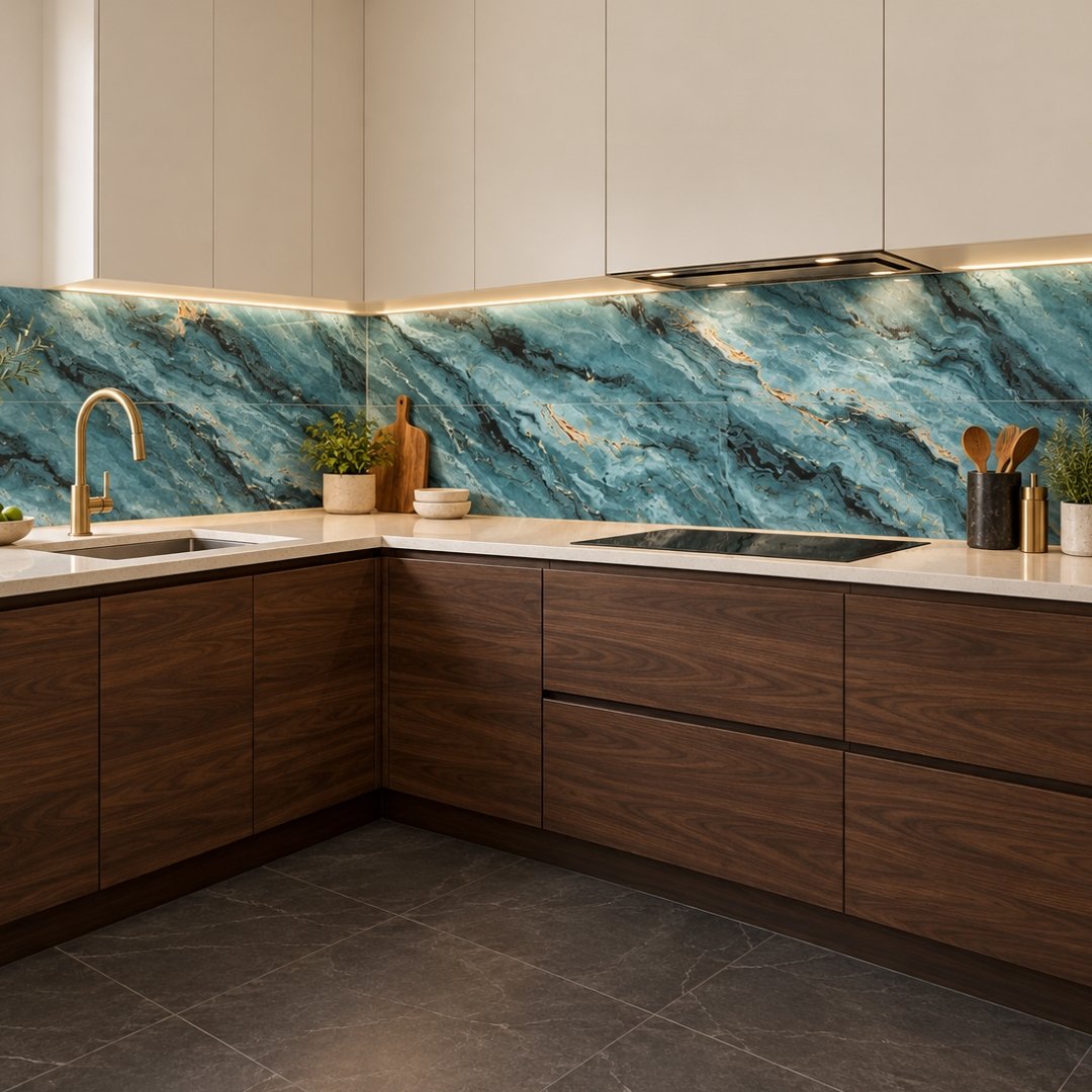 CA BENTLEY AQUA_EL, marble and stone-look wall tile for kitchen